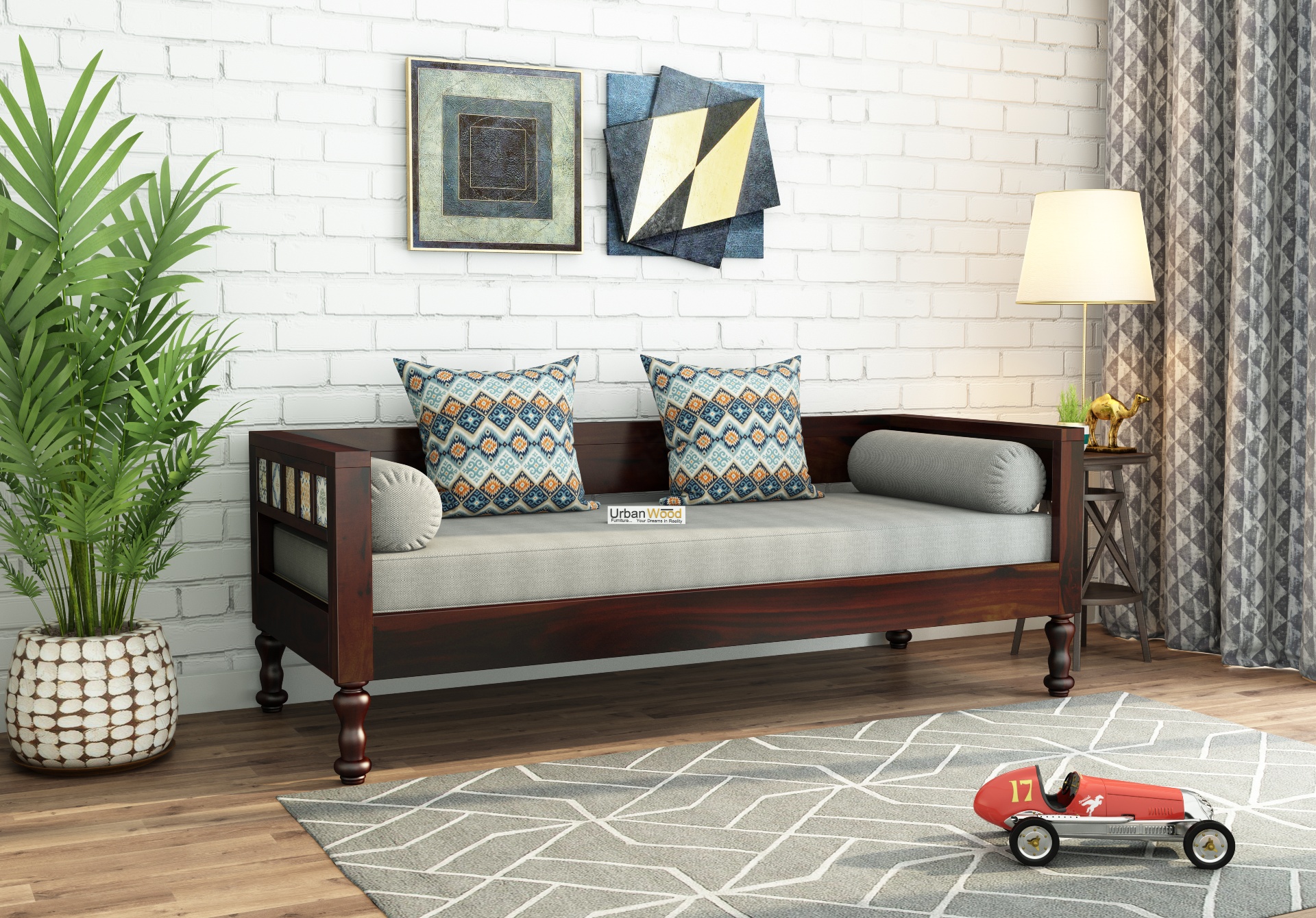 Relay Ceramic Tile Diwan (Walnut Finish)