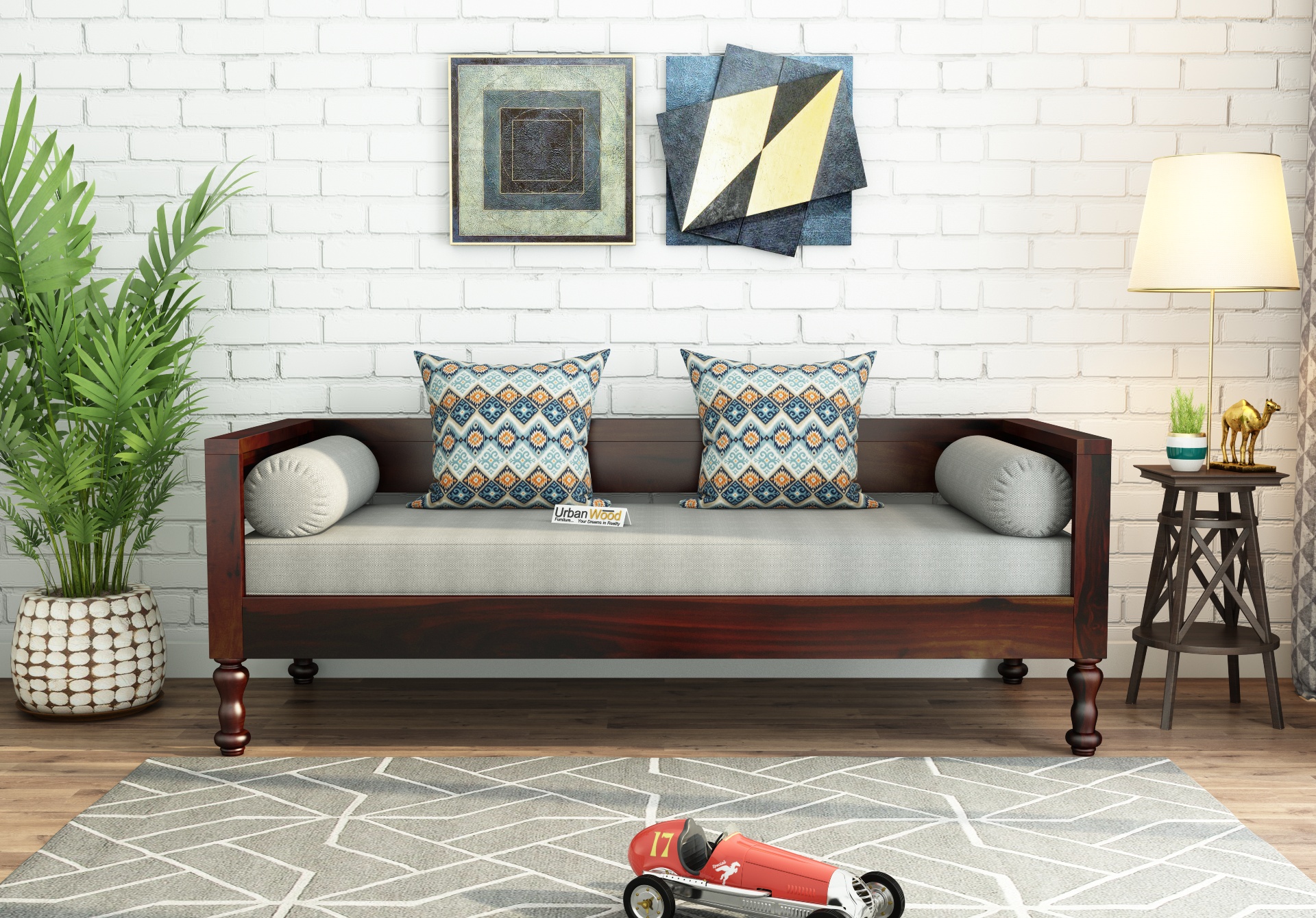 Relay Ceramic Tile Diwan (Walnut Finish)