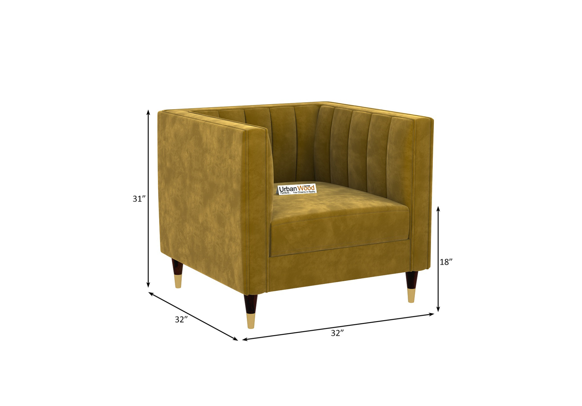 Abro 1 Seater Fabric Sofa (Velvet, Amber Gold)