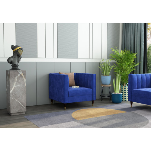 Abro 1 Seater Fabric Sofa (Velvet, Sapphire Blue)