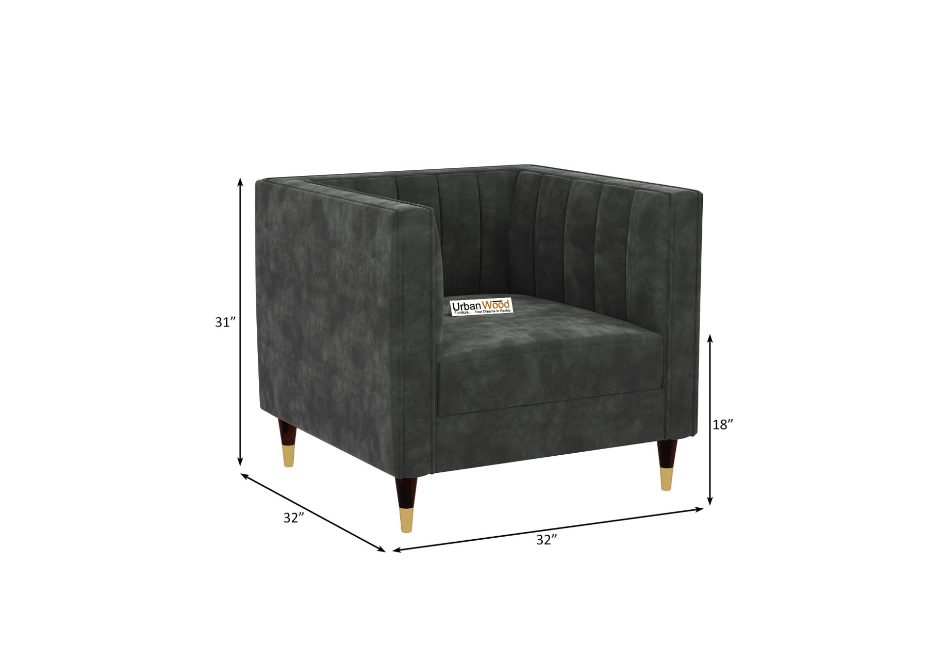 Abro 1 Seater Fabric Sofa (Velvet, Stone Grey)