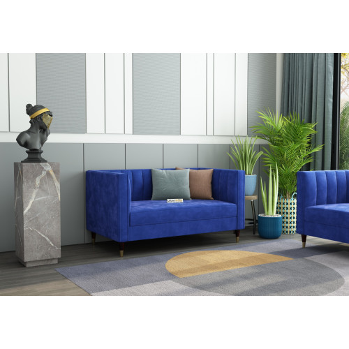 Abro 2 Seater Fabric Sofa (Velvet, Sapphire Blue)