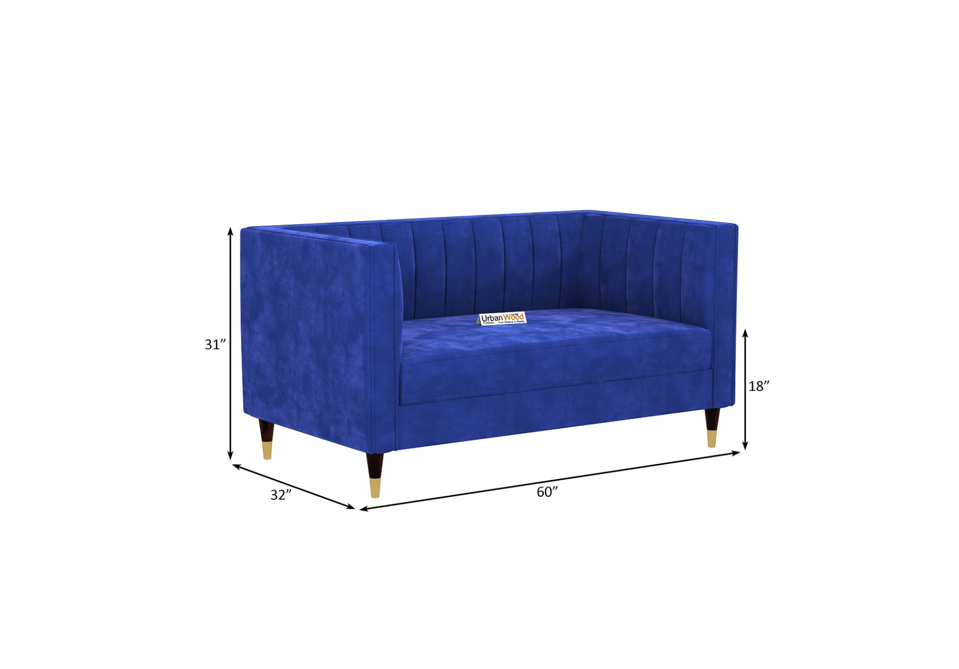 Abro 2 Seater Fabric Sofa (Velvet, Sapphire Blue)