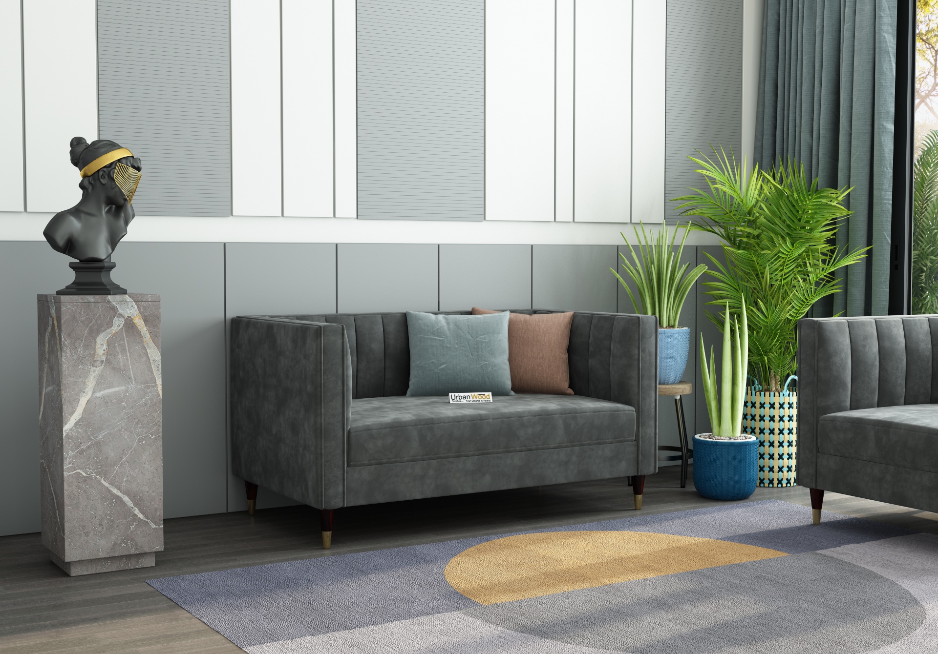 Abro 2 Seater Fabric Sofa (Velvet, Stone Grey)