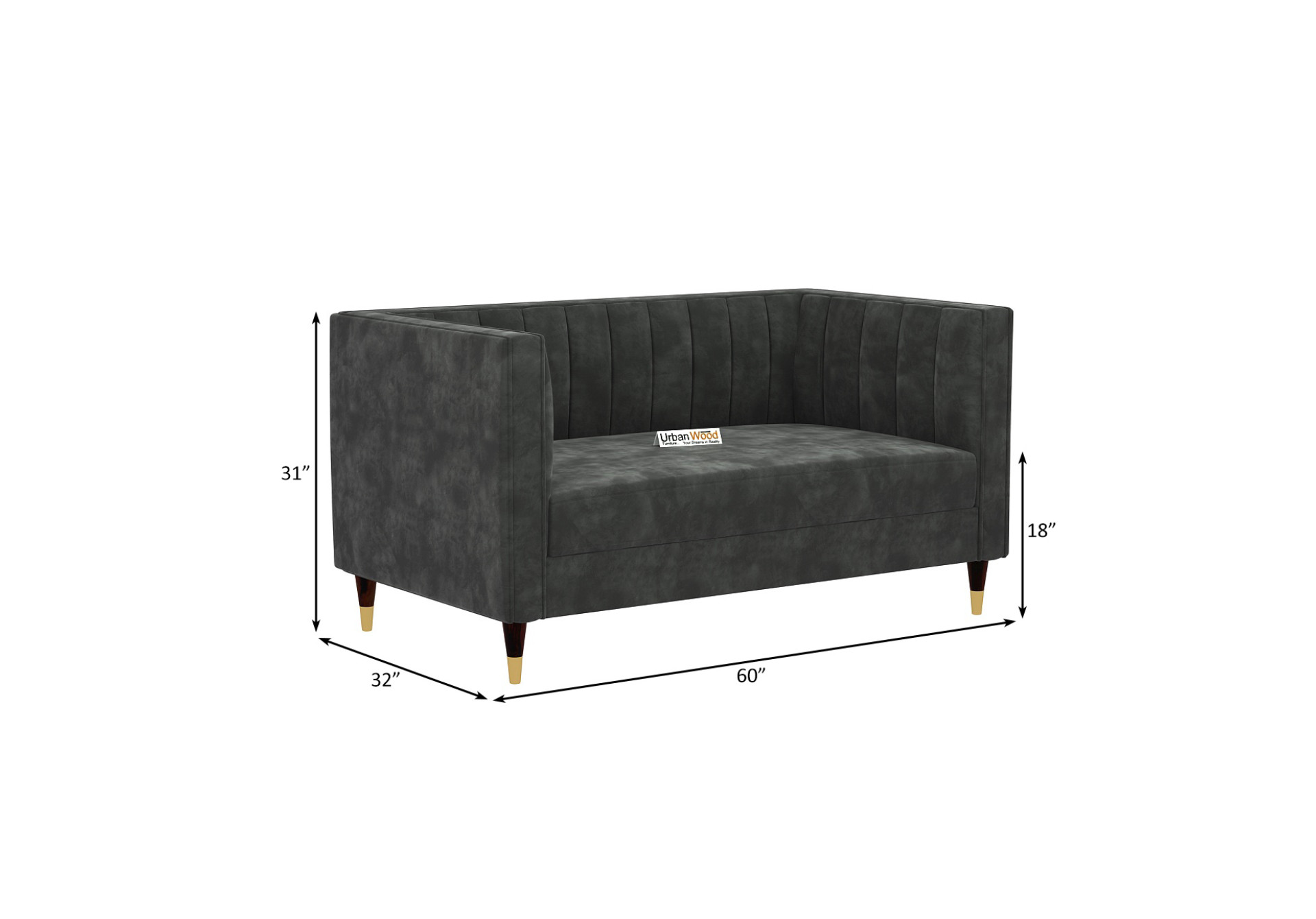 Abro 2 Seater Fabric Sofa (Velvet, Stone Grey)