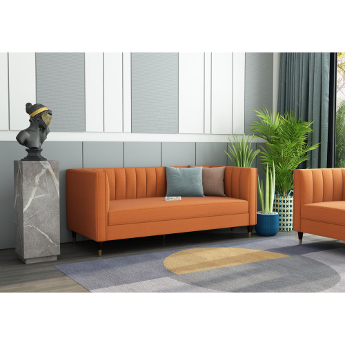 Abro 3 Seater Fabric Sofa (Cotton, Diana Orange)