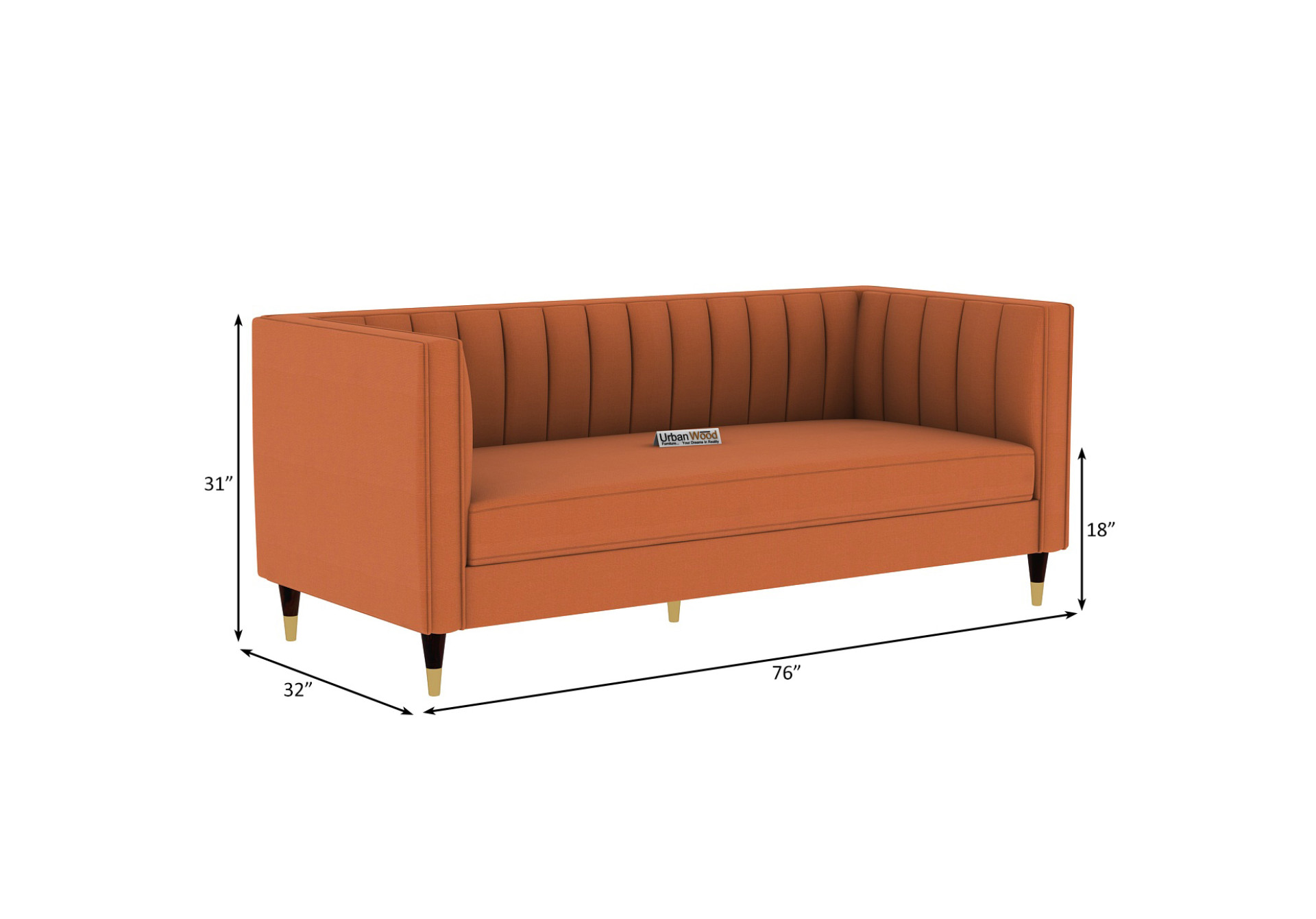 Abro 3 Seater Fabric Sofa (Cotton, Diana Orange)