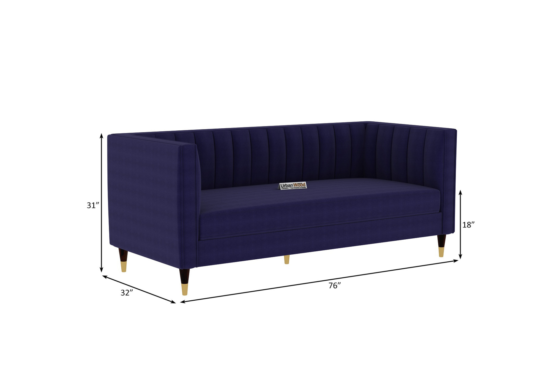 Abro 3 Seater Fabric Sofa (Cotton, Navy Blue)