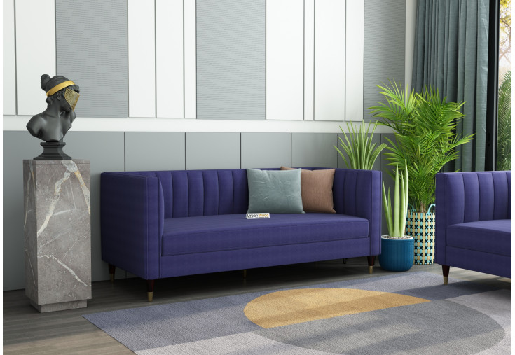 Abro 3 Seater Fabric Sofa (Cotton, Navy blue)