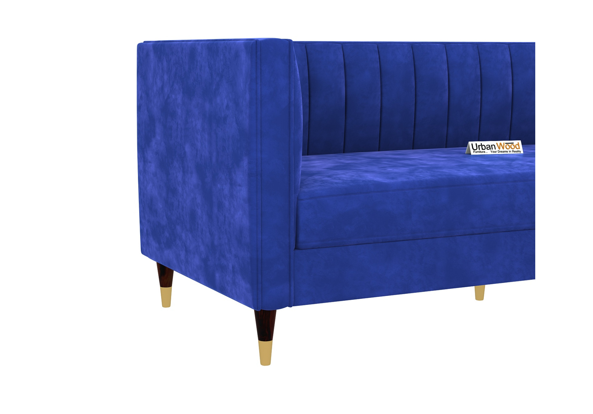 Abro 3 Seater Fabric Sofa (Velvet, Sapphire Blue)