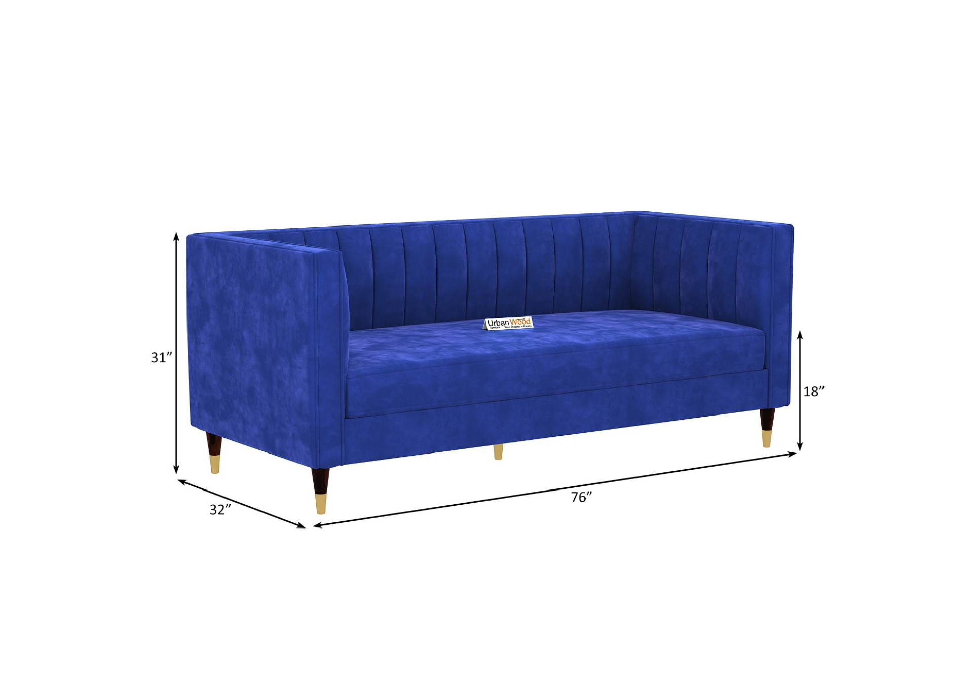 Abro 3 Seater Fabric Sofa (Velvet, Sapphire Blue)