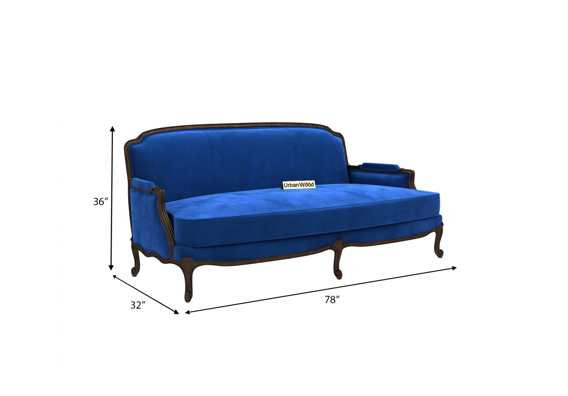 Abro 3 Seater Sofa (Velvet, Sapphire blue)