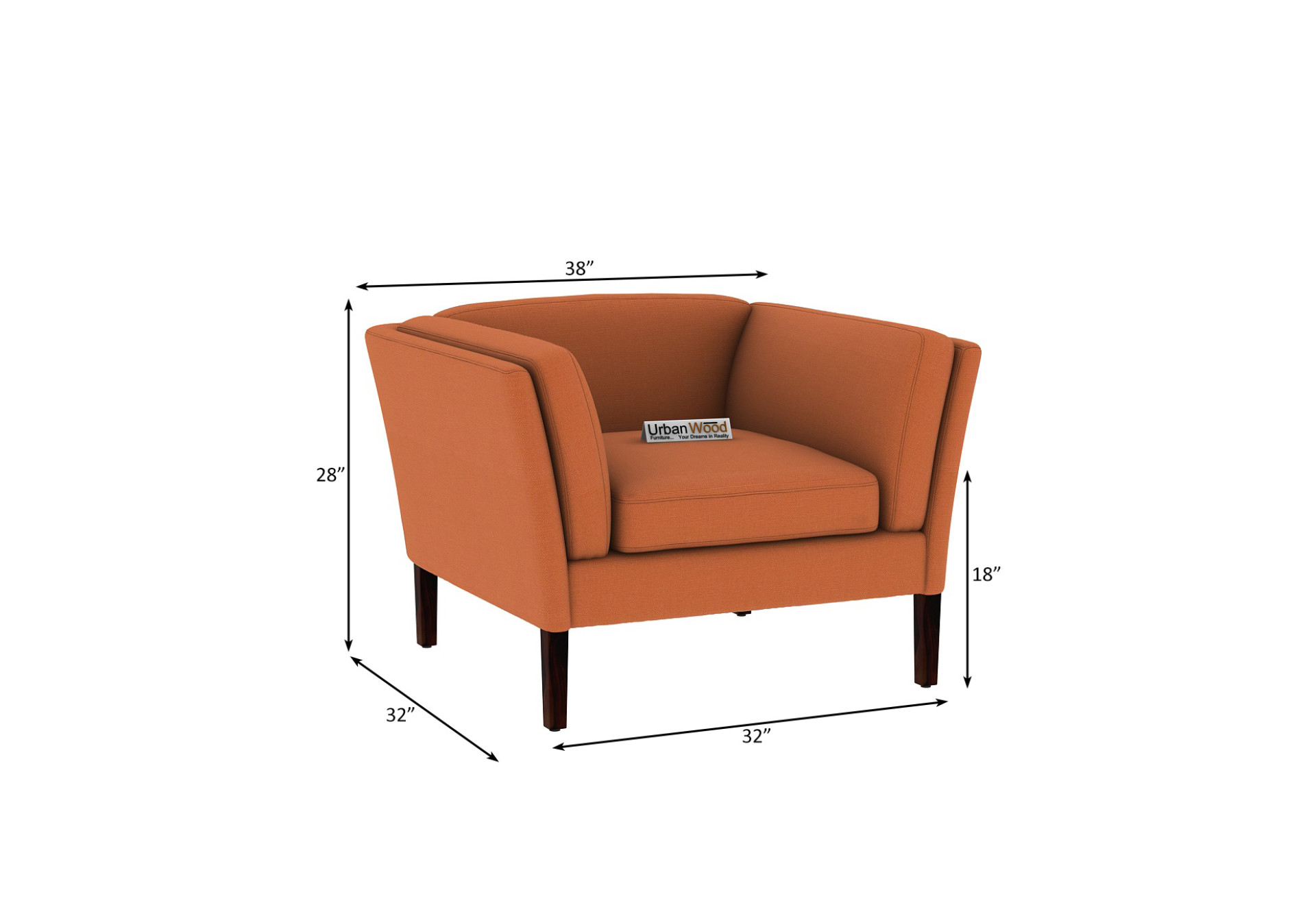 Crimson 1 Seater Fabric Sofa (Cotton, Diana Orange)