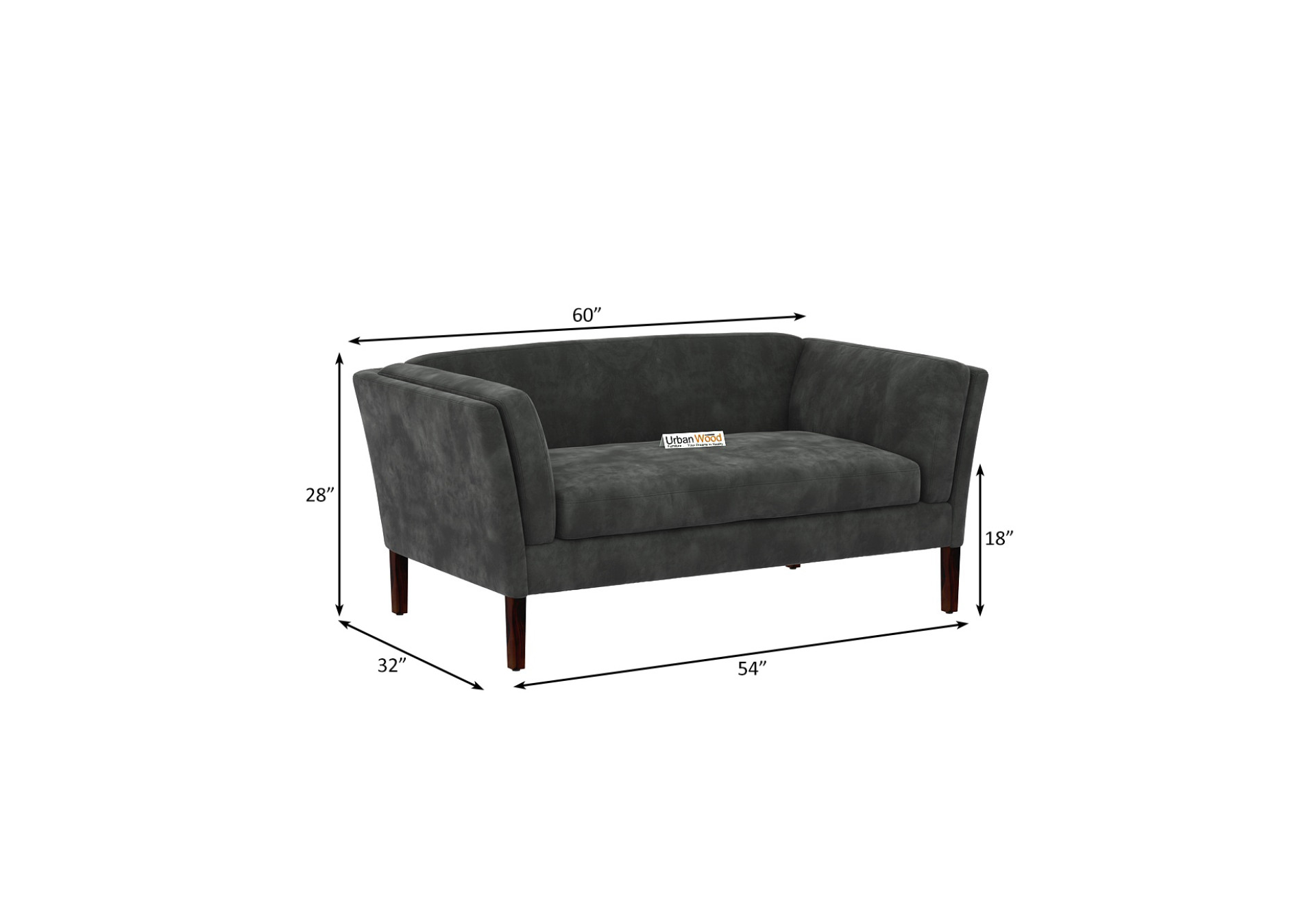 Crimson 2 Seater Fabric Sofa (Velvet, Stone Grey)