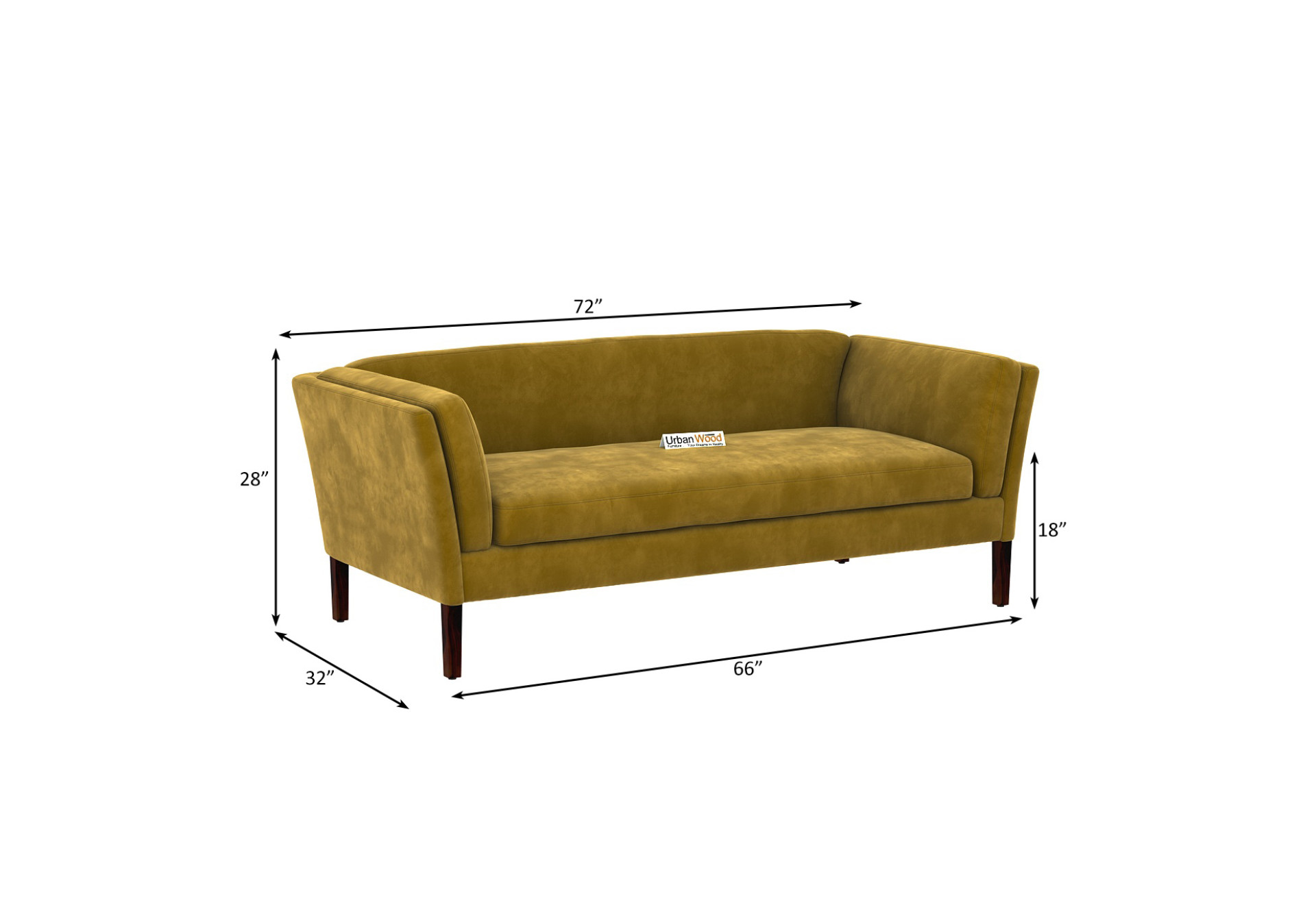 Crimson 3 Seater Fabric Sofa (Velvet, Amber Gold)