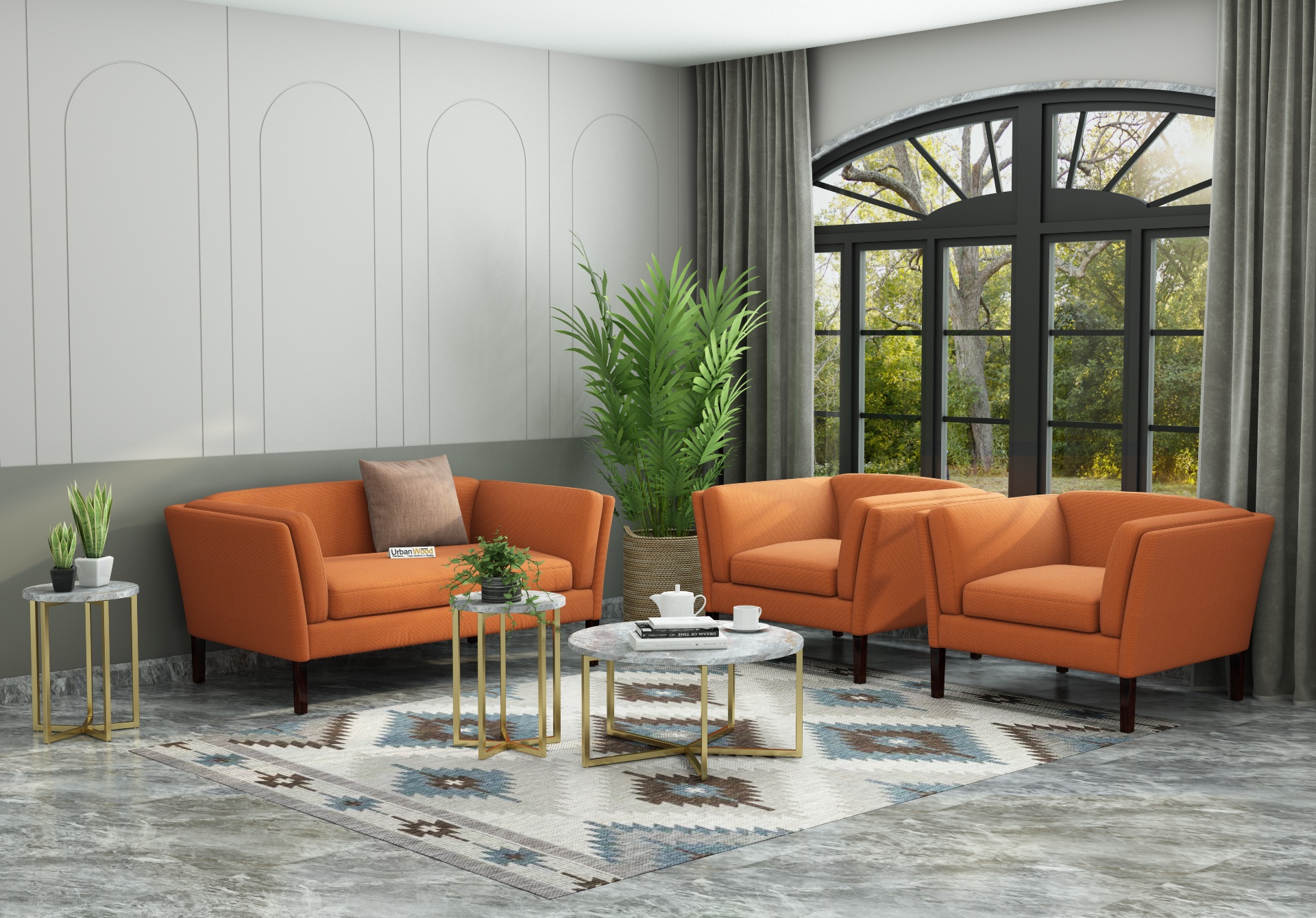 Crimson 2+1+1 Seater Fabric Sofa (Cotton, Diana Orange)