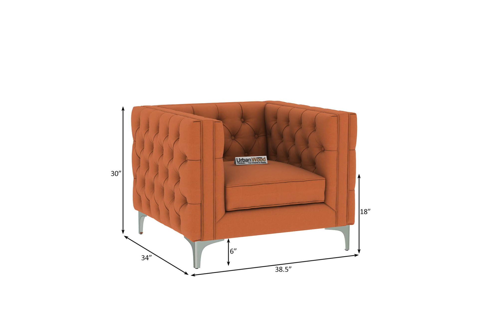 Curio 1 Seater Fabric Sofa (Cotton, Diana Orange)