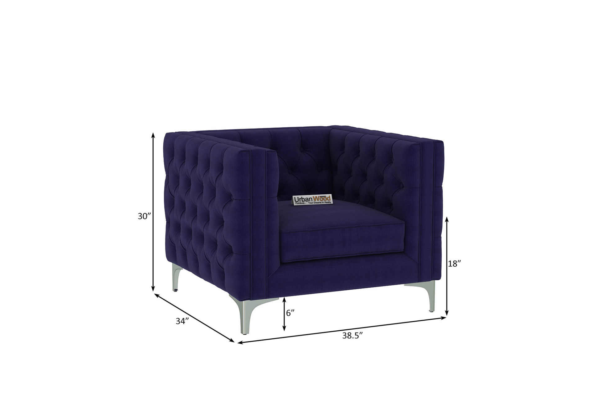 Curio 1 Seater Fabric Sofa (Cotton, Navy Blue)