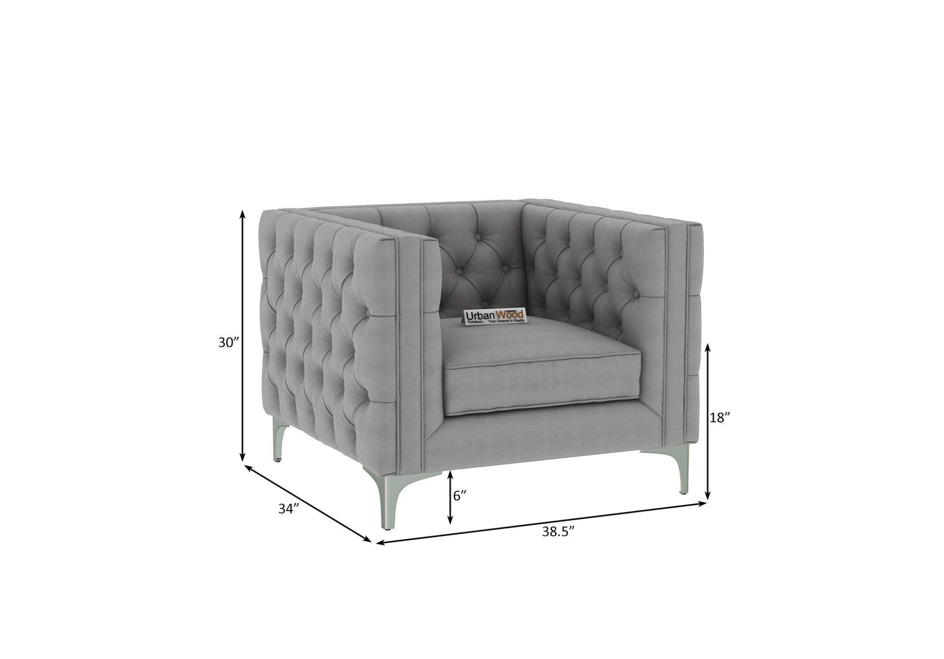 Curio 1 Seater Fabric Sofa (Cotton, Steel Grey)