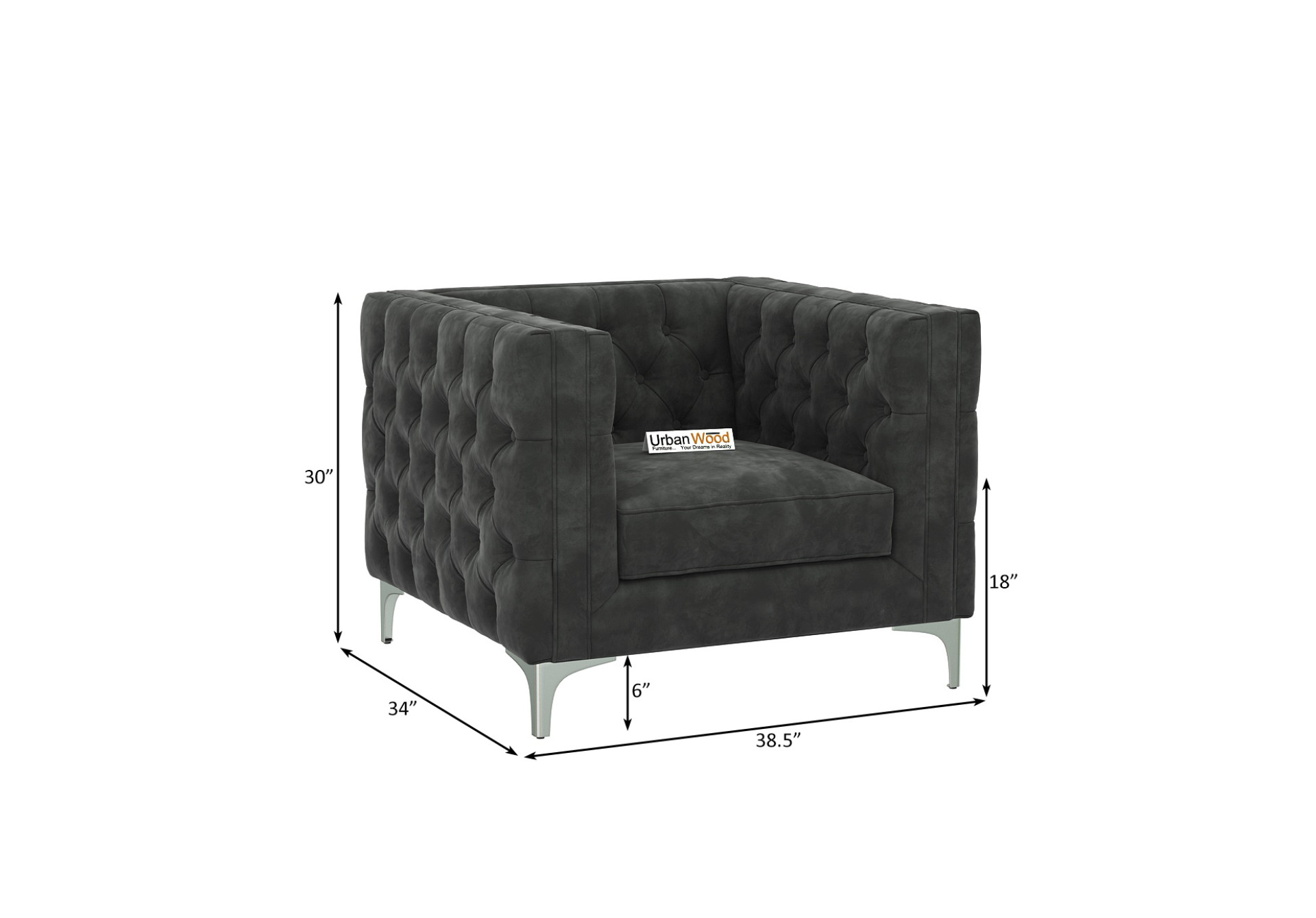 Curio 1 Seater Fabric Sofa (Velvet, Stone Grey)