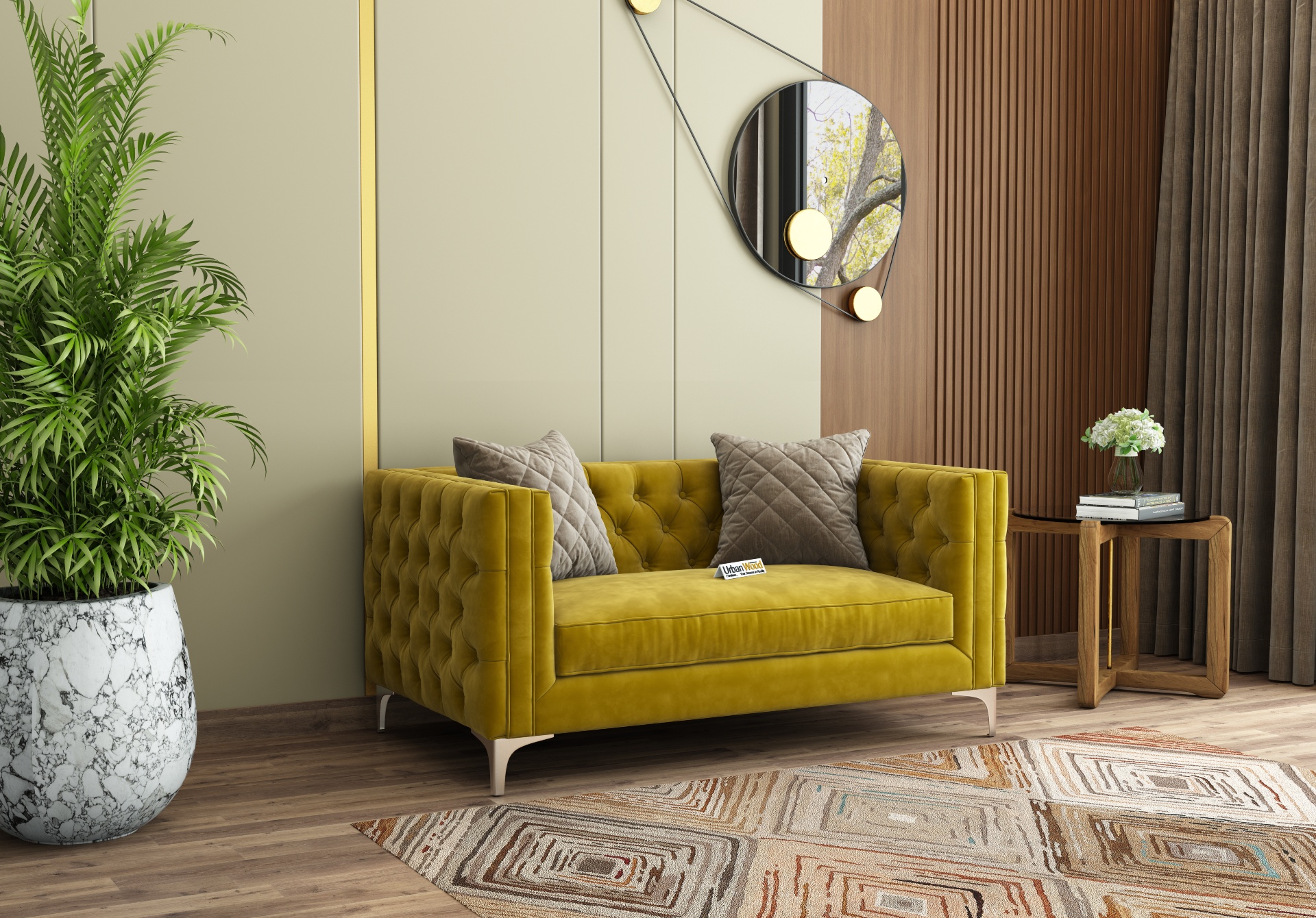 Curio 2 Seater Fabric Sofa (Velvet, Amber Gold)
