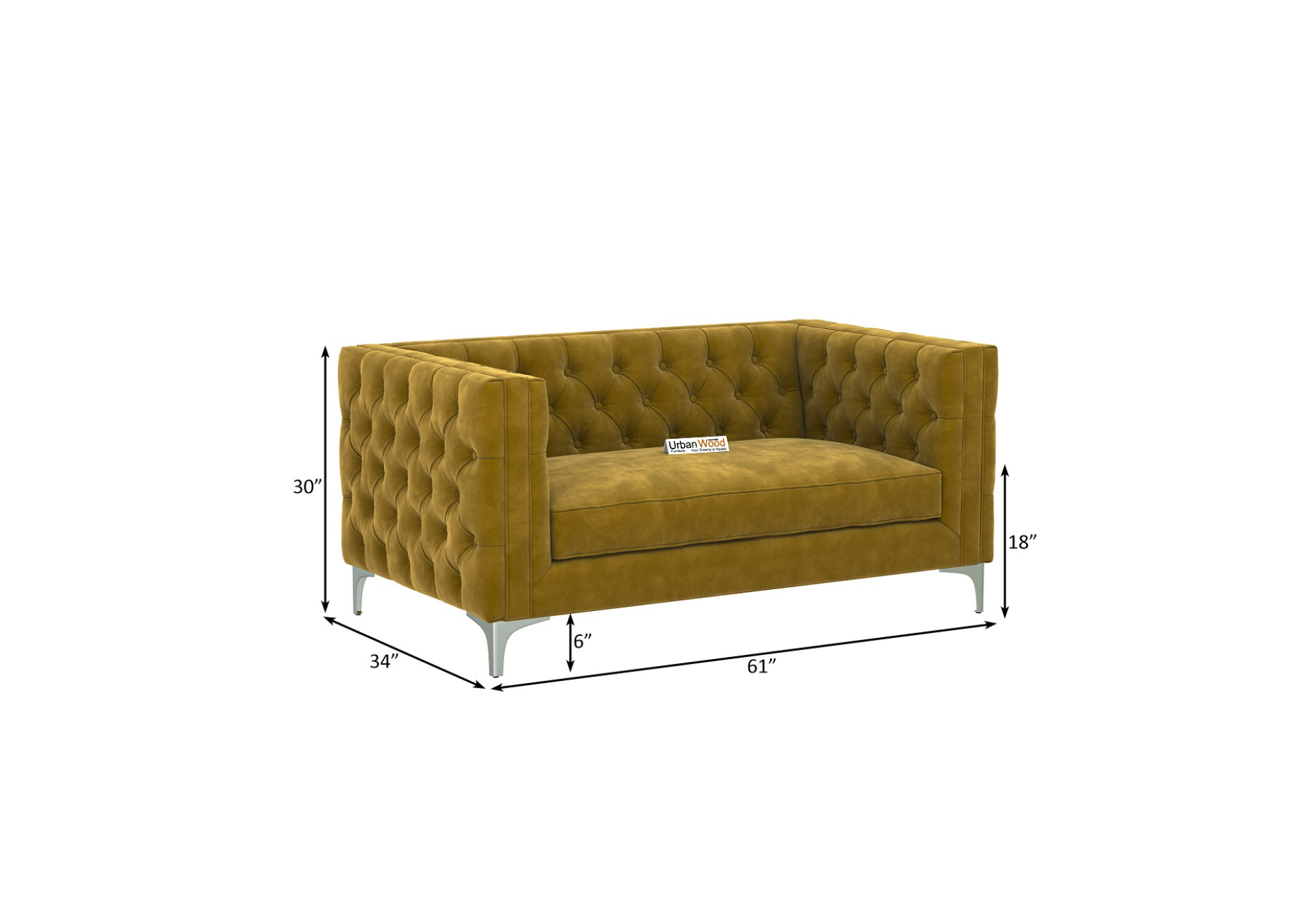 Curio 2 Seater Fabric Sofa (Velvet, Amber Gold)