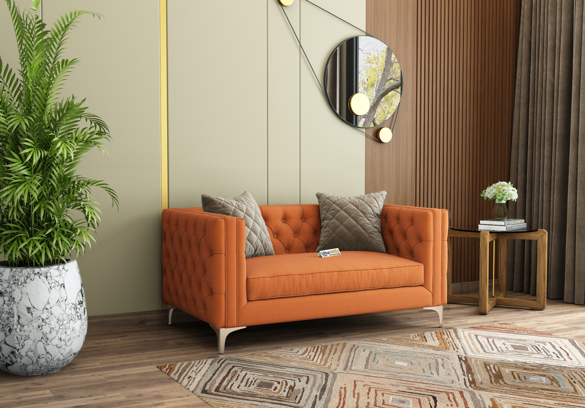 Curio 2 Seater Fabric Sofa (Cotton, Diana Orange)