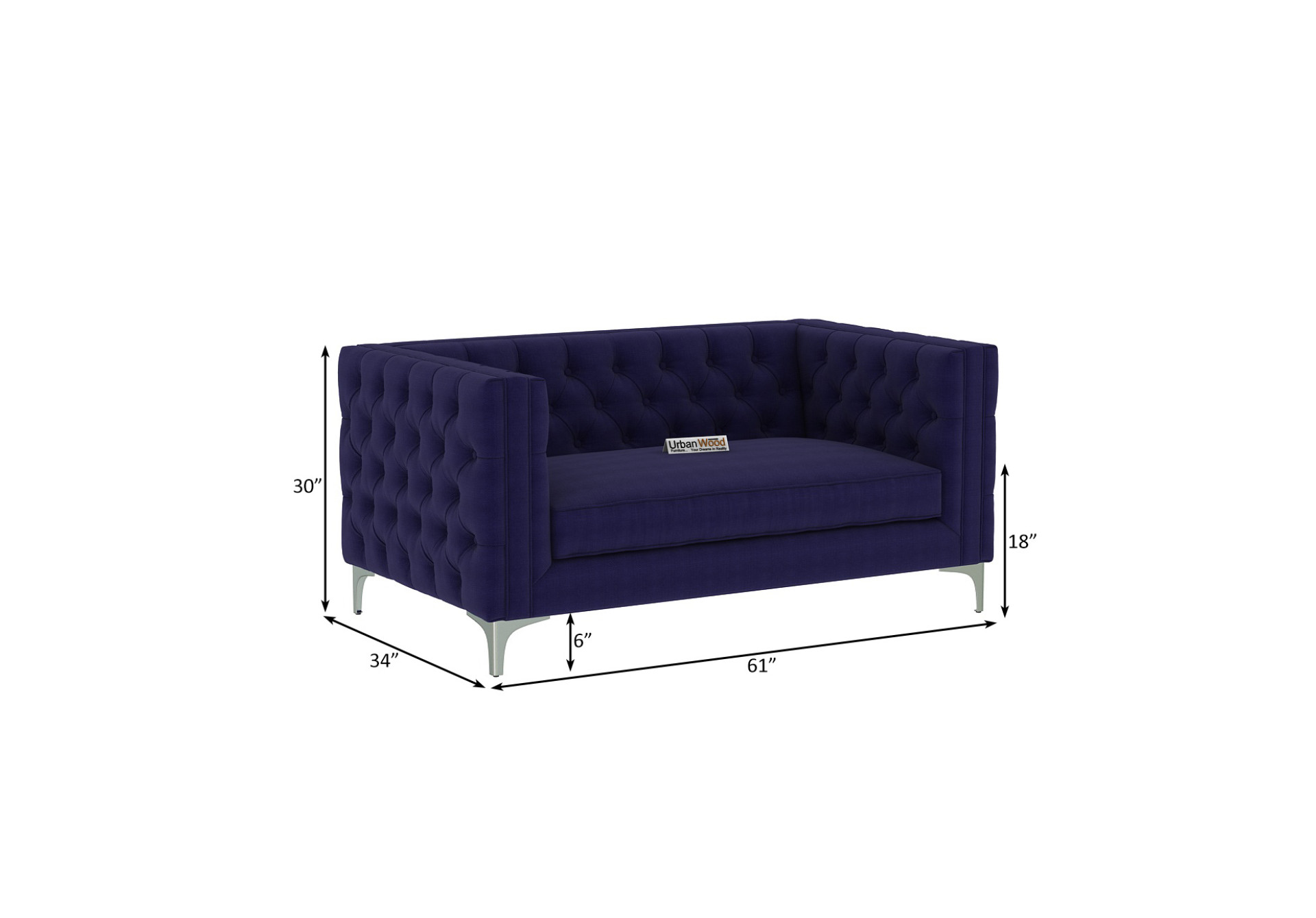 Curio 2 Seater Fabric Sofa (Cotton, Navy Blue)