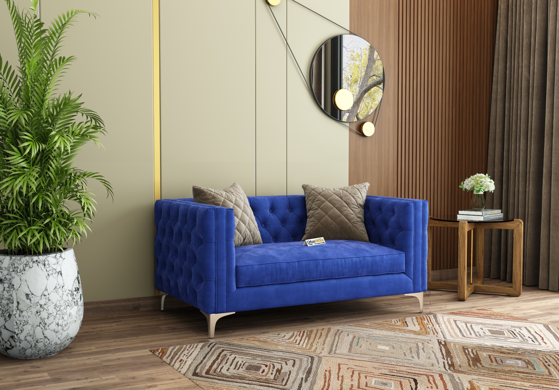 Curio 2 Seater Fabric Sofa (Velvet, Sapphire Blue)