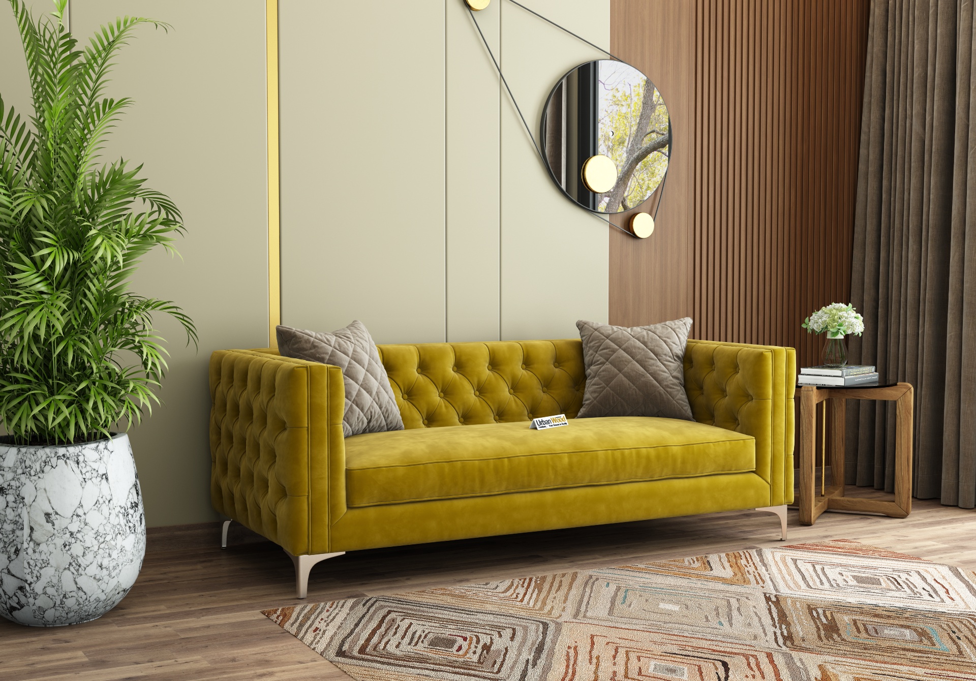 Curio 3 Seater Fabric Sofa (Velvet, Amber Gold)