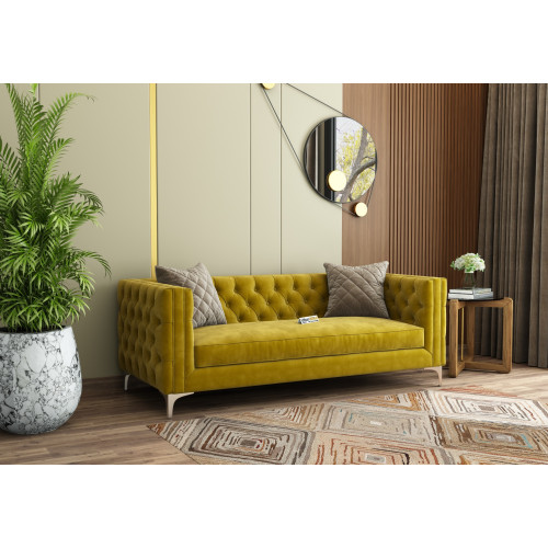 Curio 3 Seater Fabric Sofa (Velvet, Amber Gold)