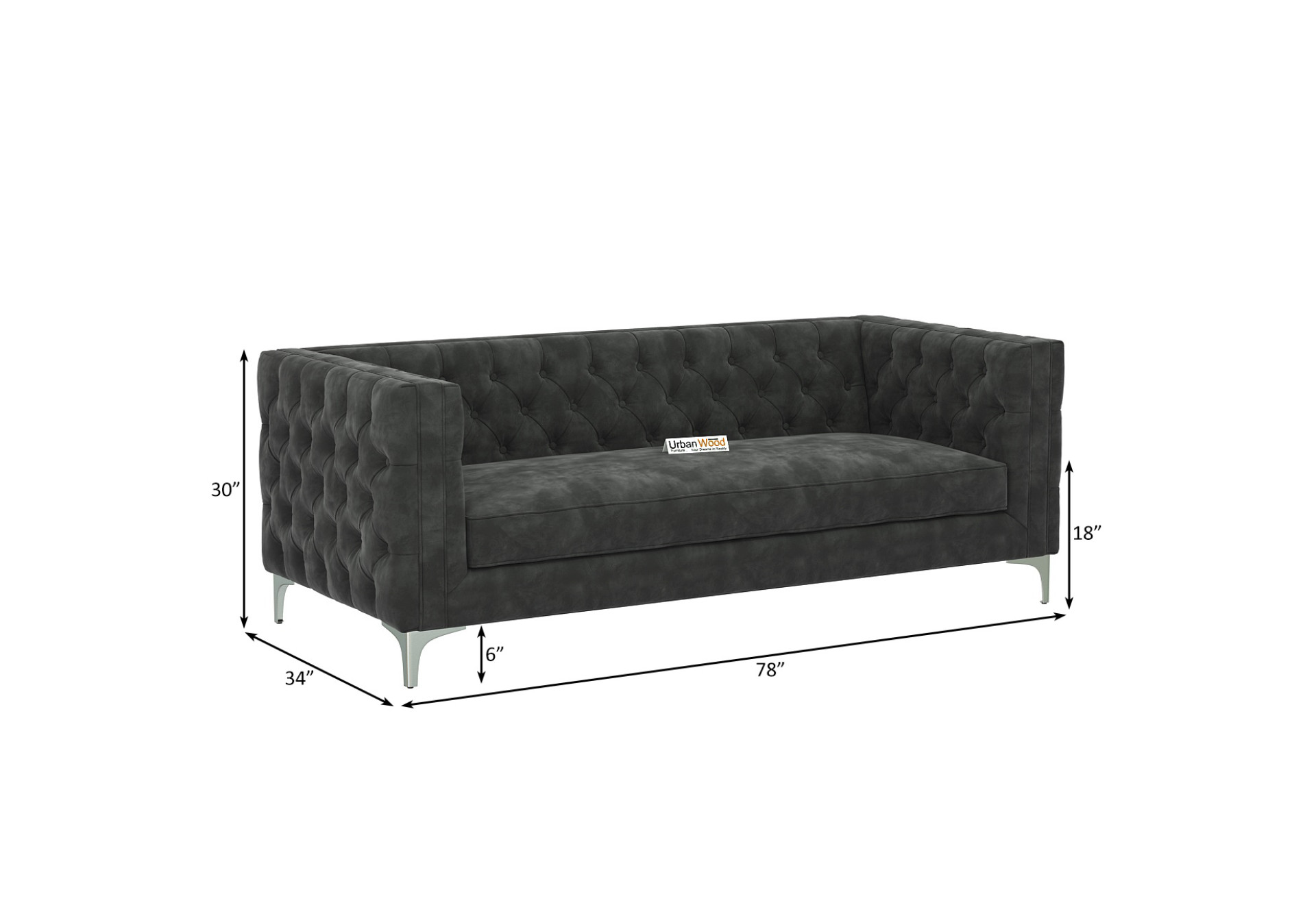 Curio 3 Seater Fabric Sofa (Velvet, Stone gray)