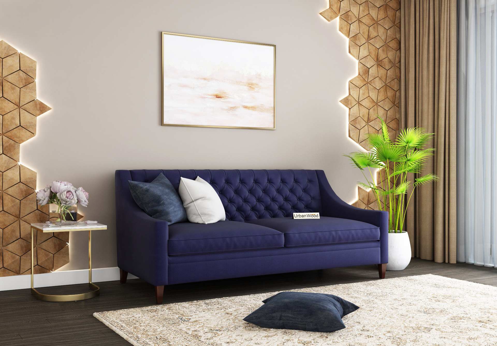 Curio 3 Seater Sofa (Cotton, Navy blue)