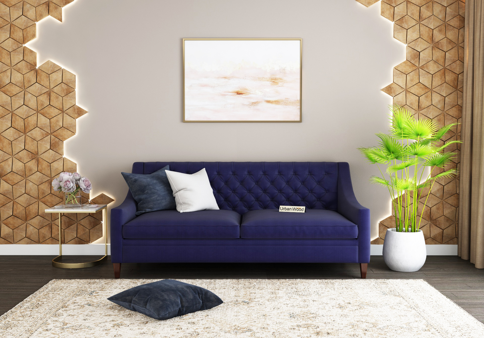 Curio 3 Seater Sofa (Cotton, Navy blue)