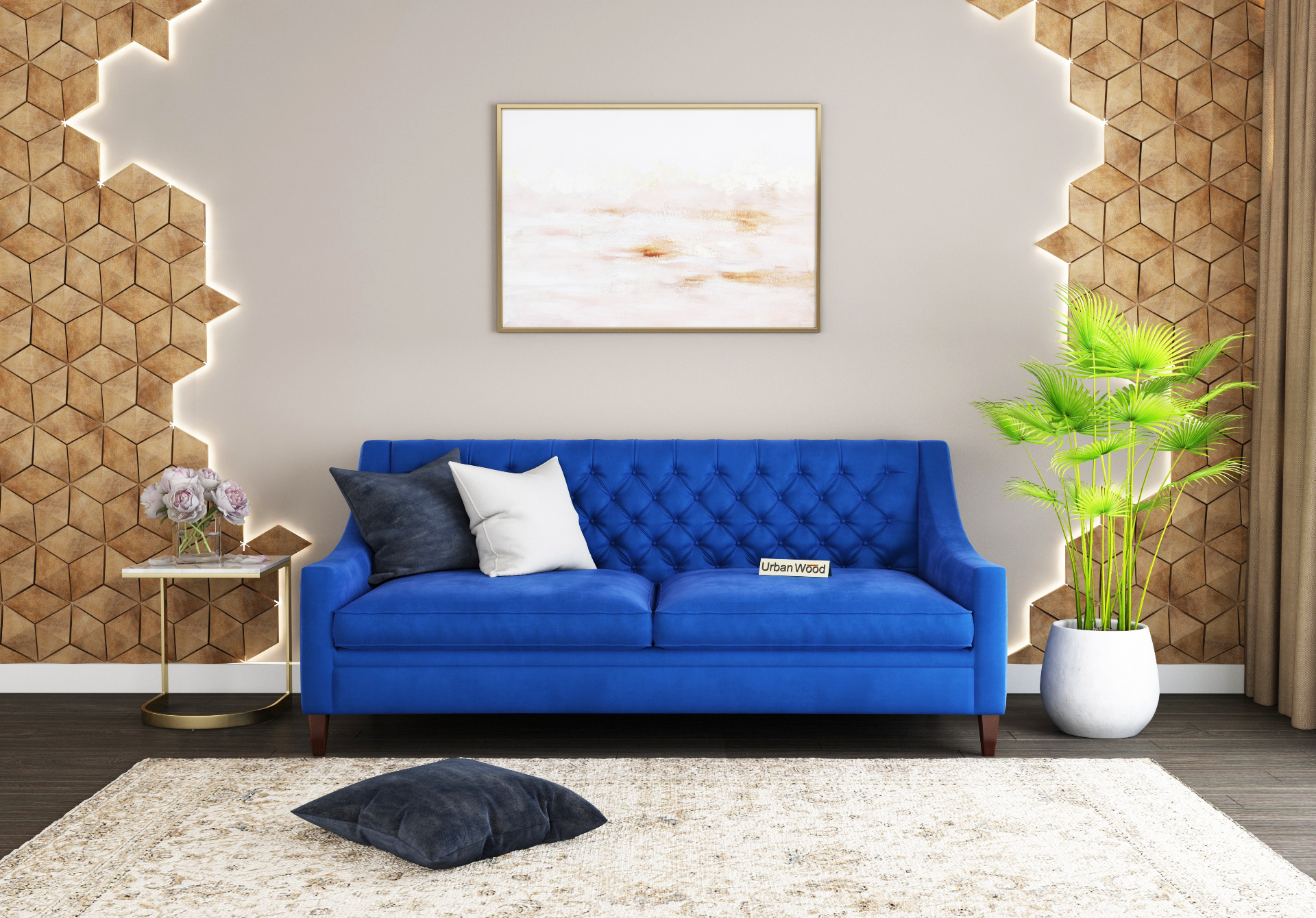 Curio 3 Seater Sofa (Velvet, Sapphire blue)