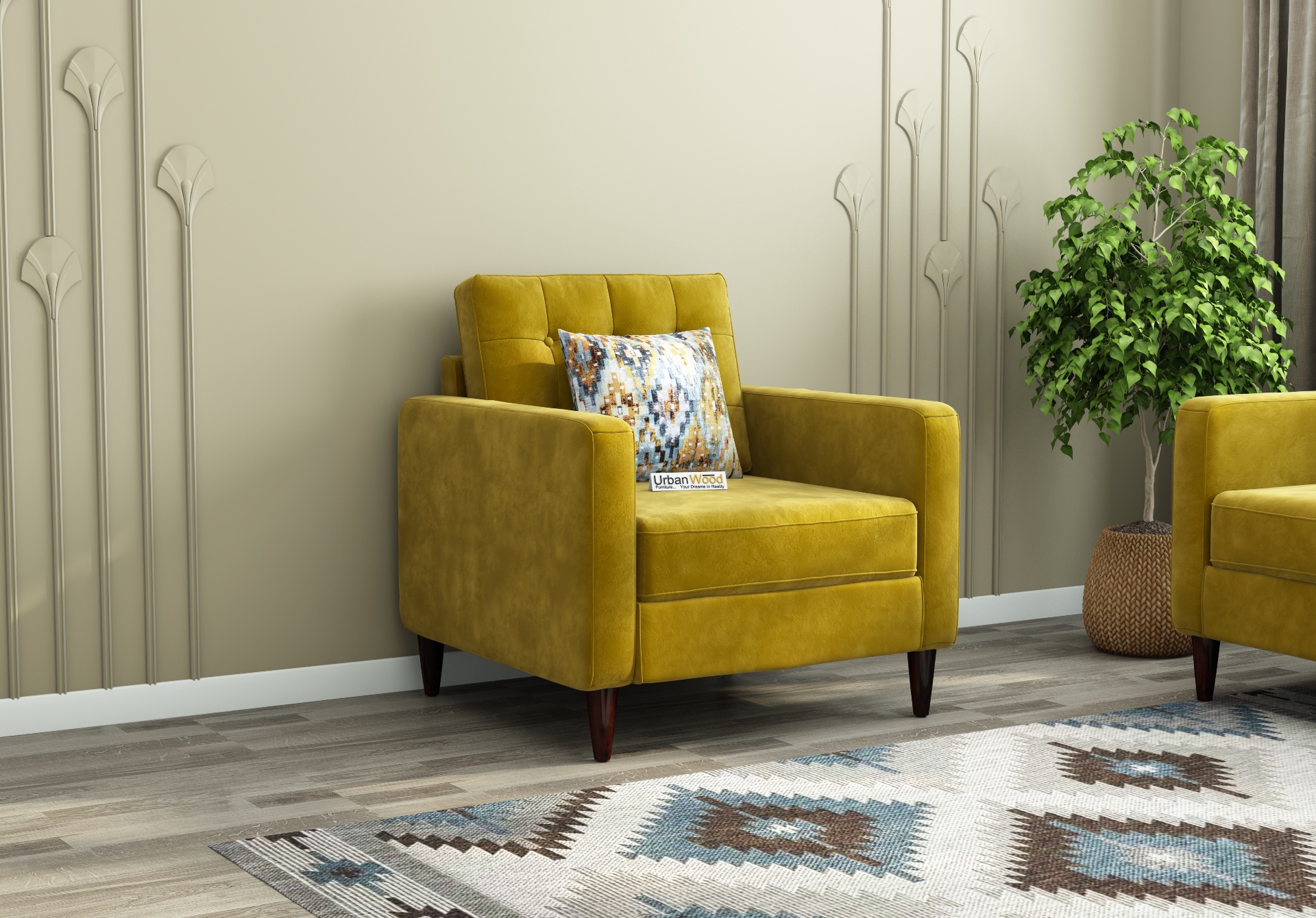 Hamper 1 Seater Fabric Sofa (Velvet, Amber Gold)