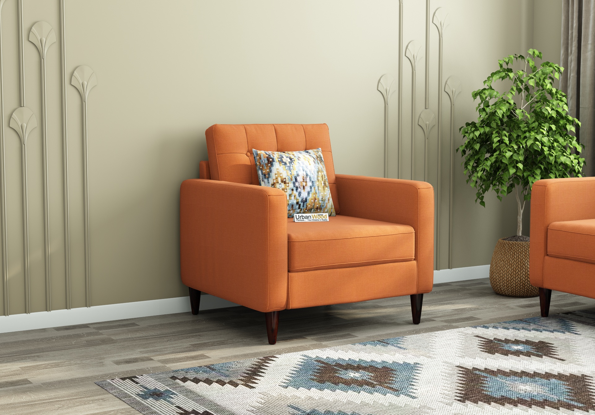 Hamper 1 Seater Fabric Sofa (Cotton, Diana Orange)