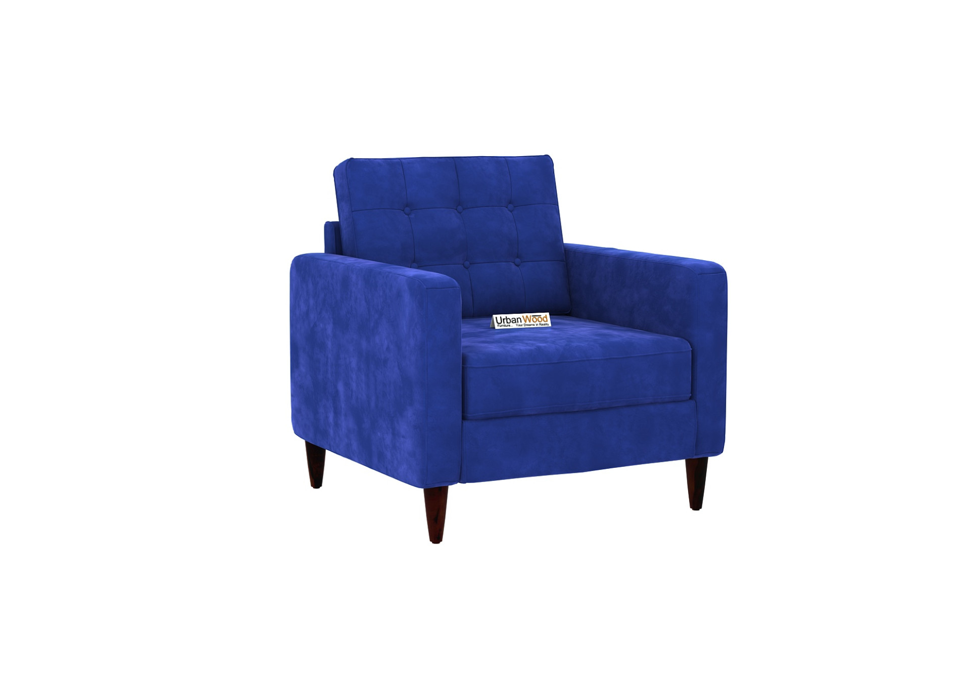 Hamper 1 Seater Fabric Sofa (Velvet, Sapphire Blue)