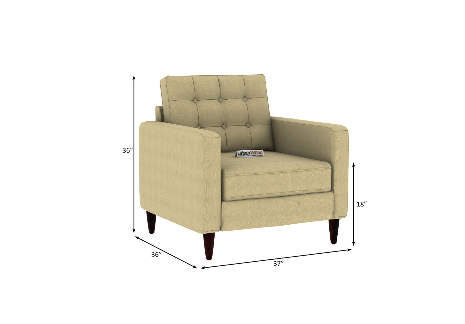 Hamper 1 Seater Fabric Sofa (Cotton, Sepia Cream)