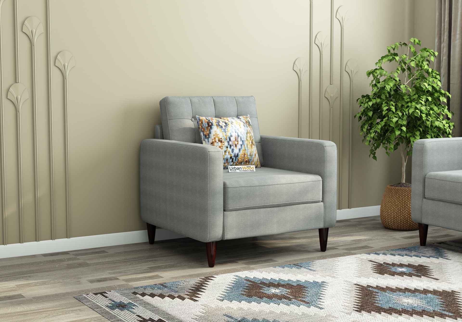 Hamper 1 Seater Fabric Sofa (Cotton, Steel Grey)