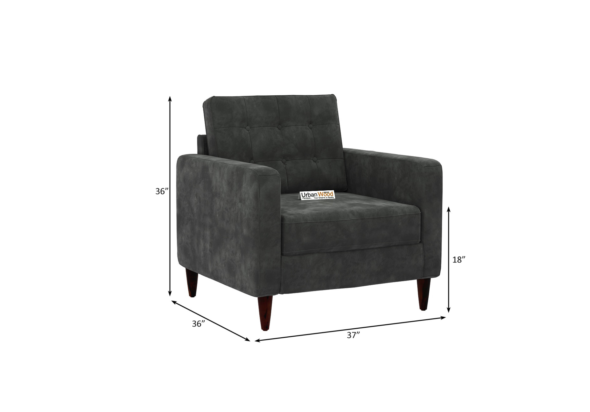 Hamper 1 Seater Fabric Sofa (Velvet, Stone Grey)