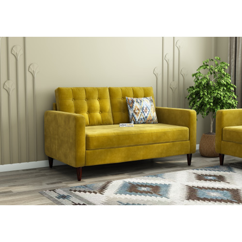 Hamper 2 Seater Fabric Sofa (Velvet, Amber Gold)