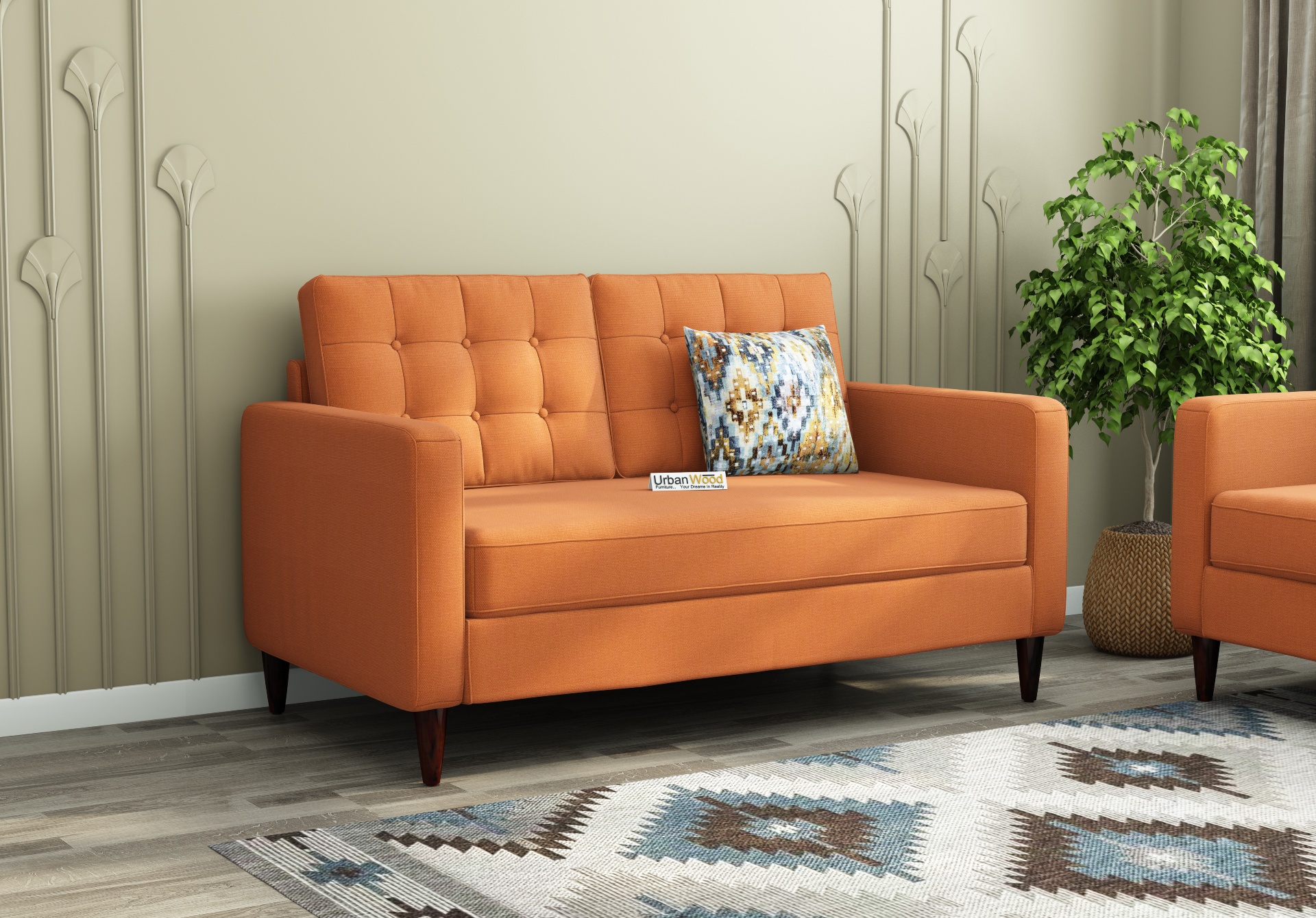 Hamper 2 Seater Fabric Sofa (Cotton, Diana Orange)