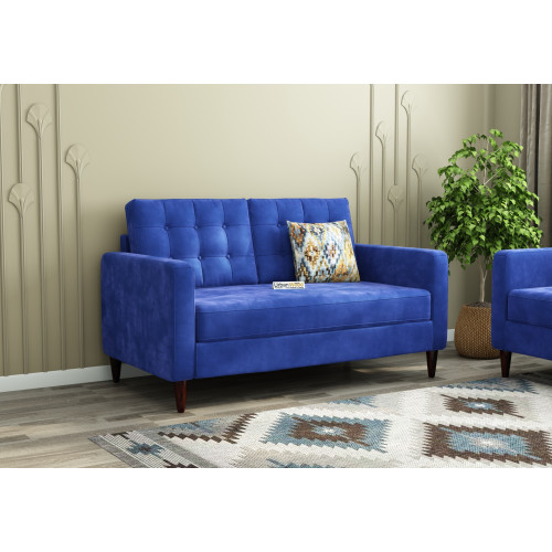 Hamper 2 Seater Fabric Sofa (Velvet, Sapphire Blue)
