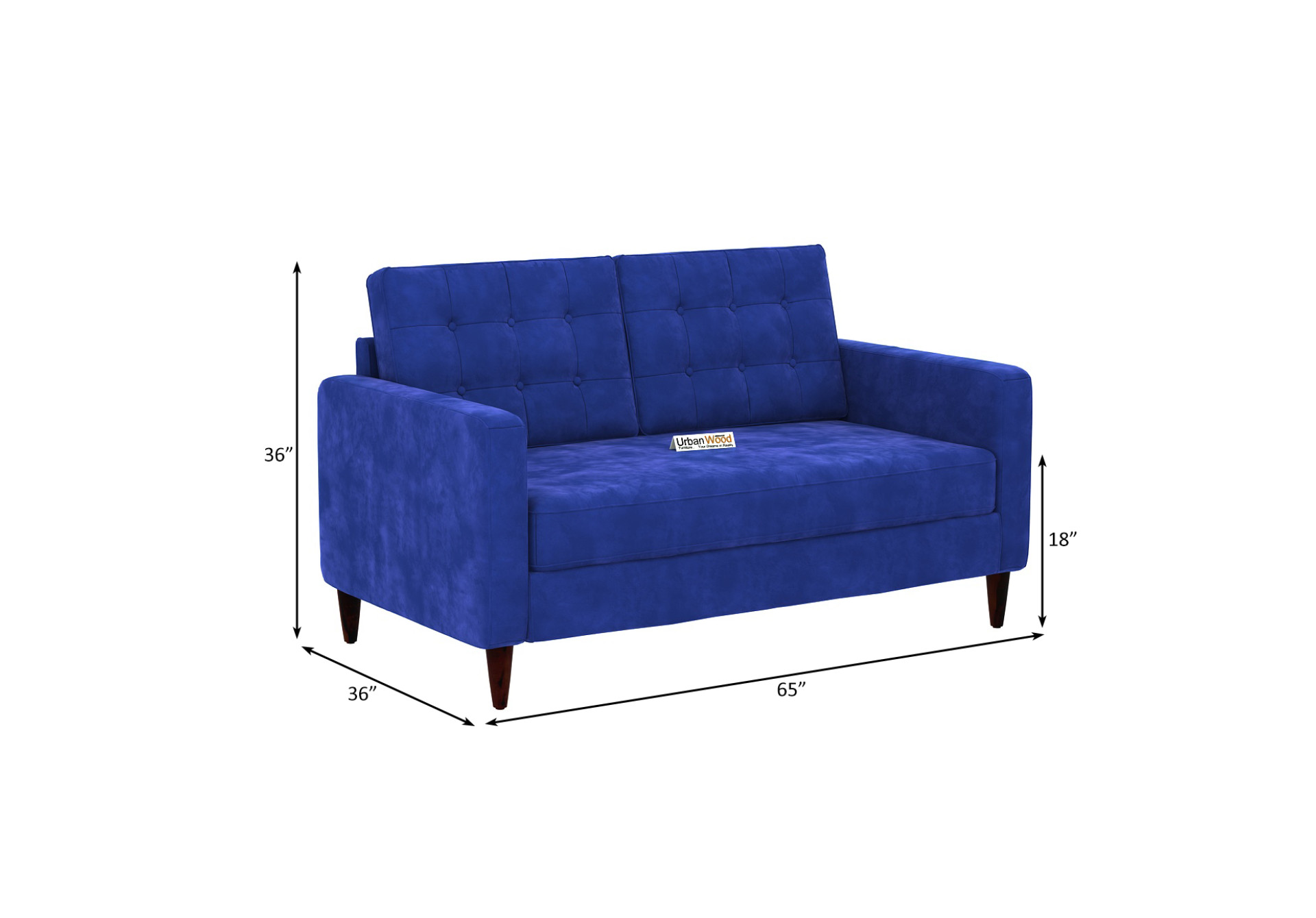 Hamper 2 Seater Fabric Sofa (Velvet, Sapphire Blue)