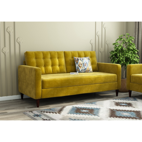 Hamper 3 Seater Fabric Sofa (Velvet, Amber Gold)