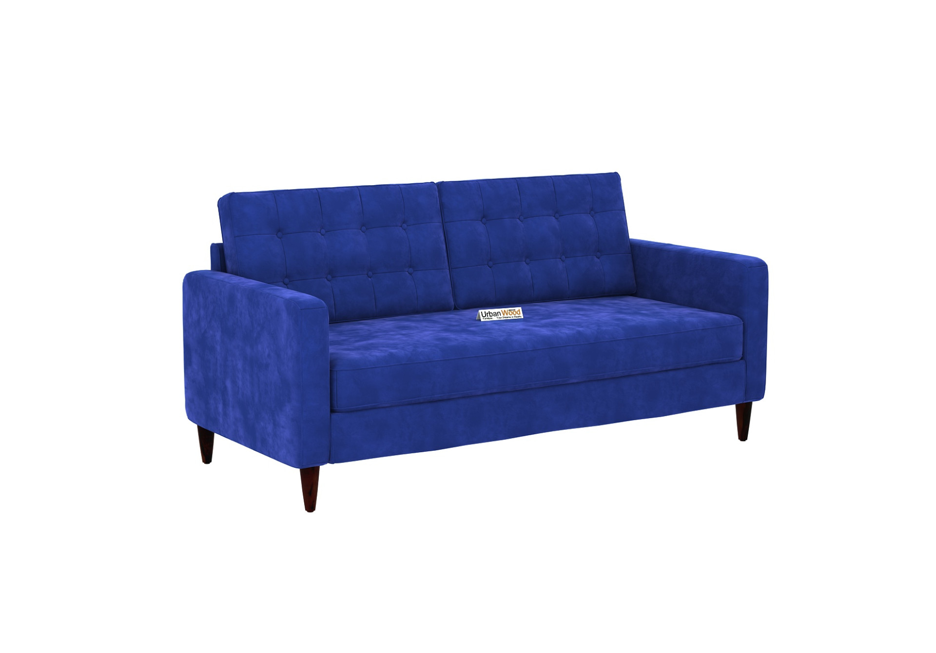 Hamper 3 Seater Fabric Sofa (Velvet, Sapphire Blue)