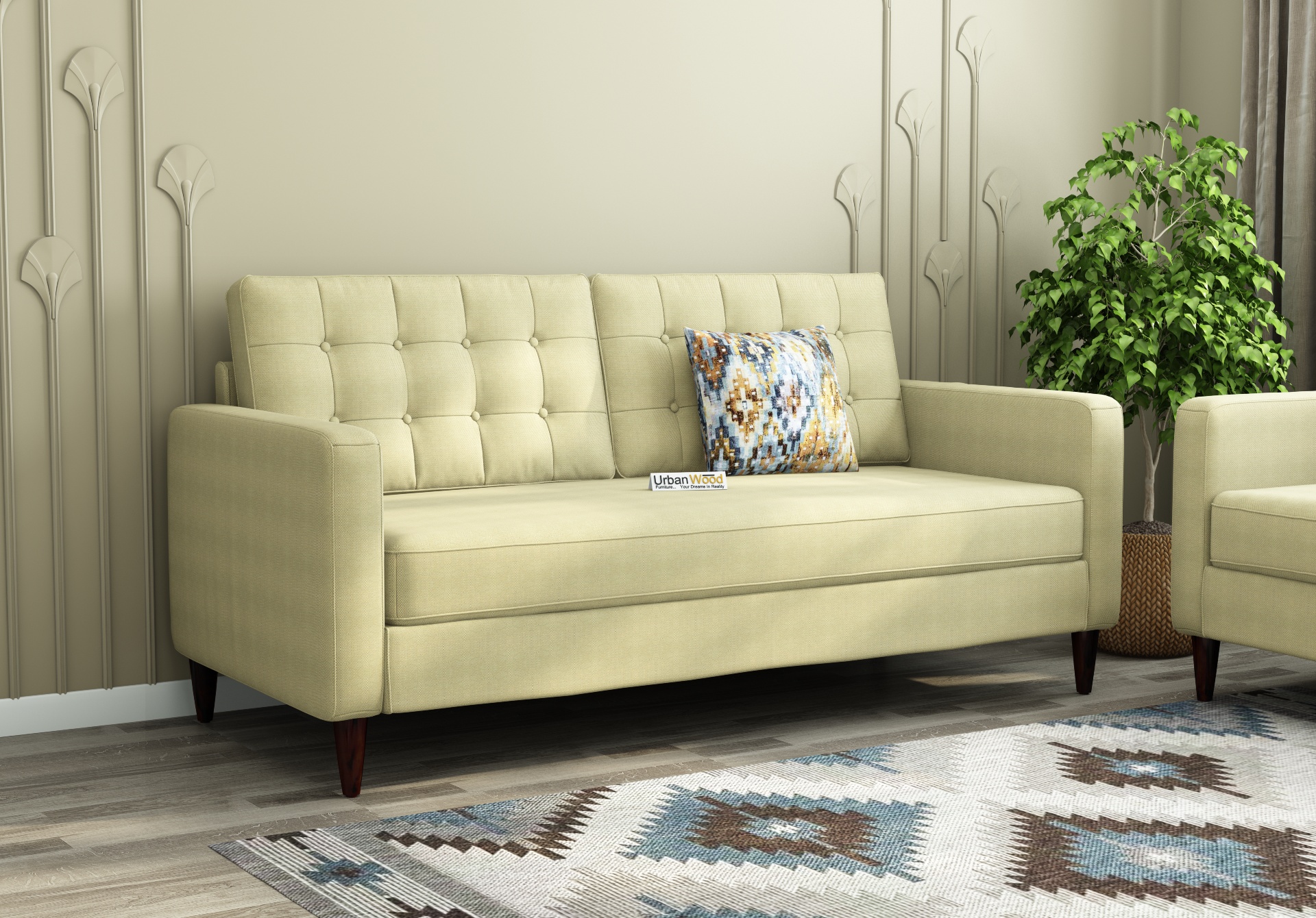Hamper 3 Seater Fabric Sofa (Cotton, Sepia Cream)