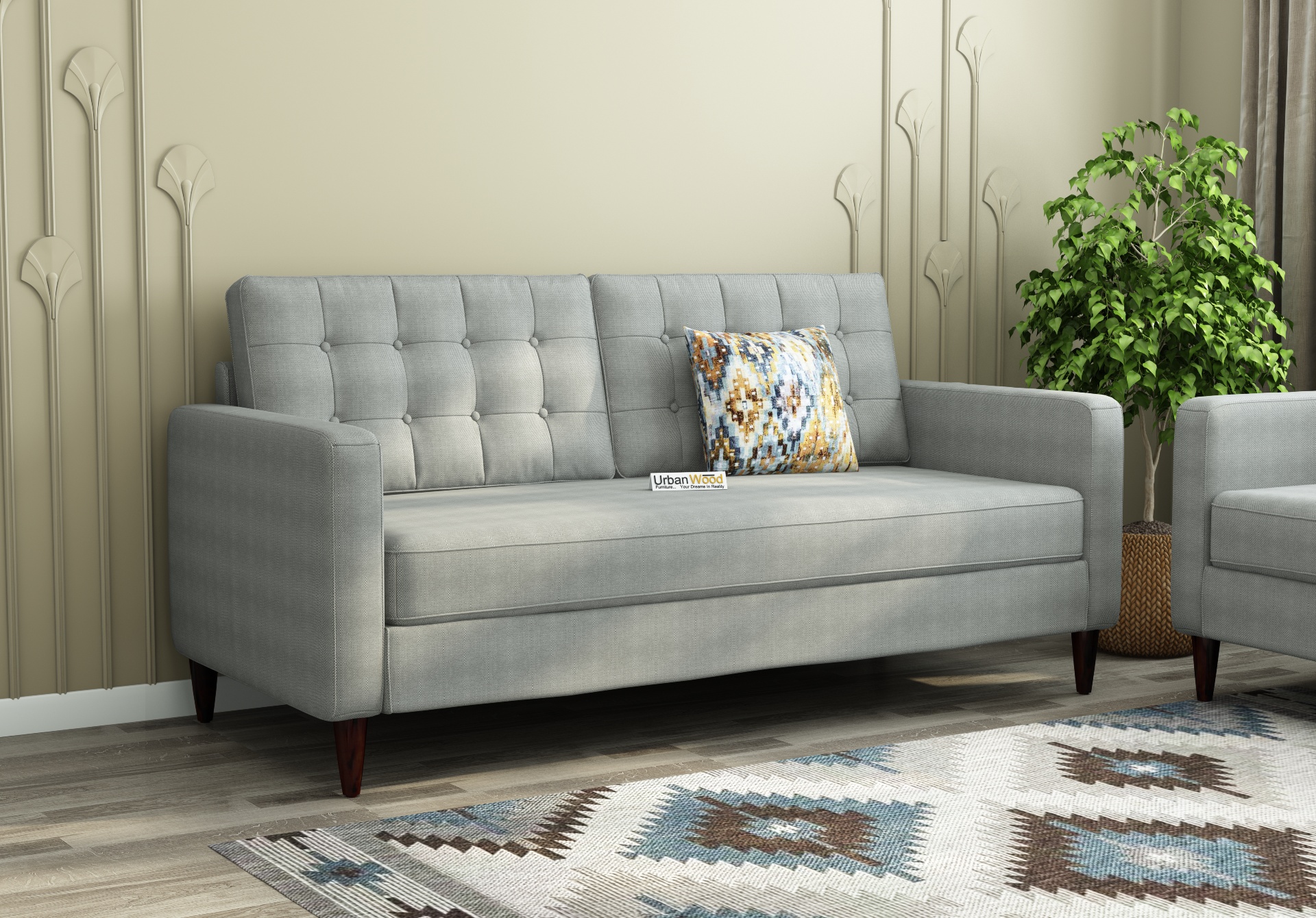 Hamper 3 Seater Fabric Sofa (Cotton, Steel gray)