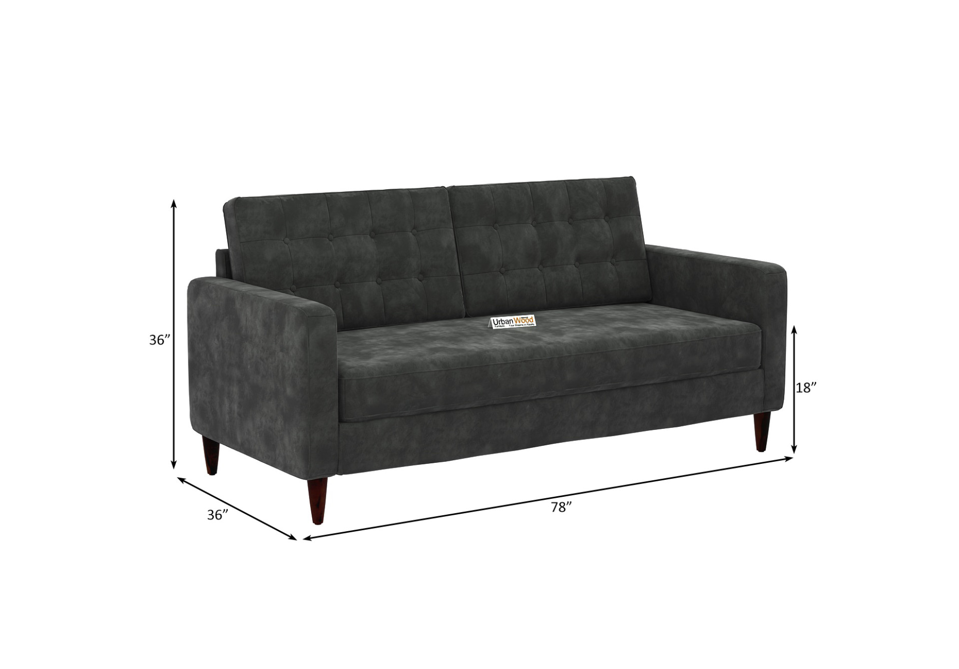 Hamper 3 Seater Fabric Sofa (Velvet, Stone Gray)